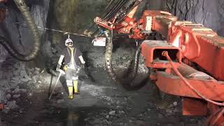 Underground mine jumbo drilling (face,floor) time  lapse Sandvik DD422i