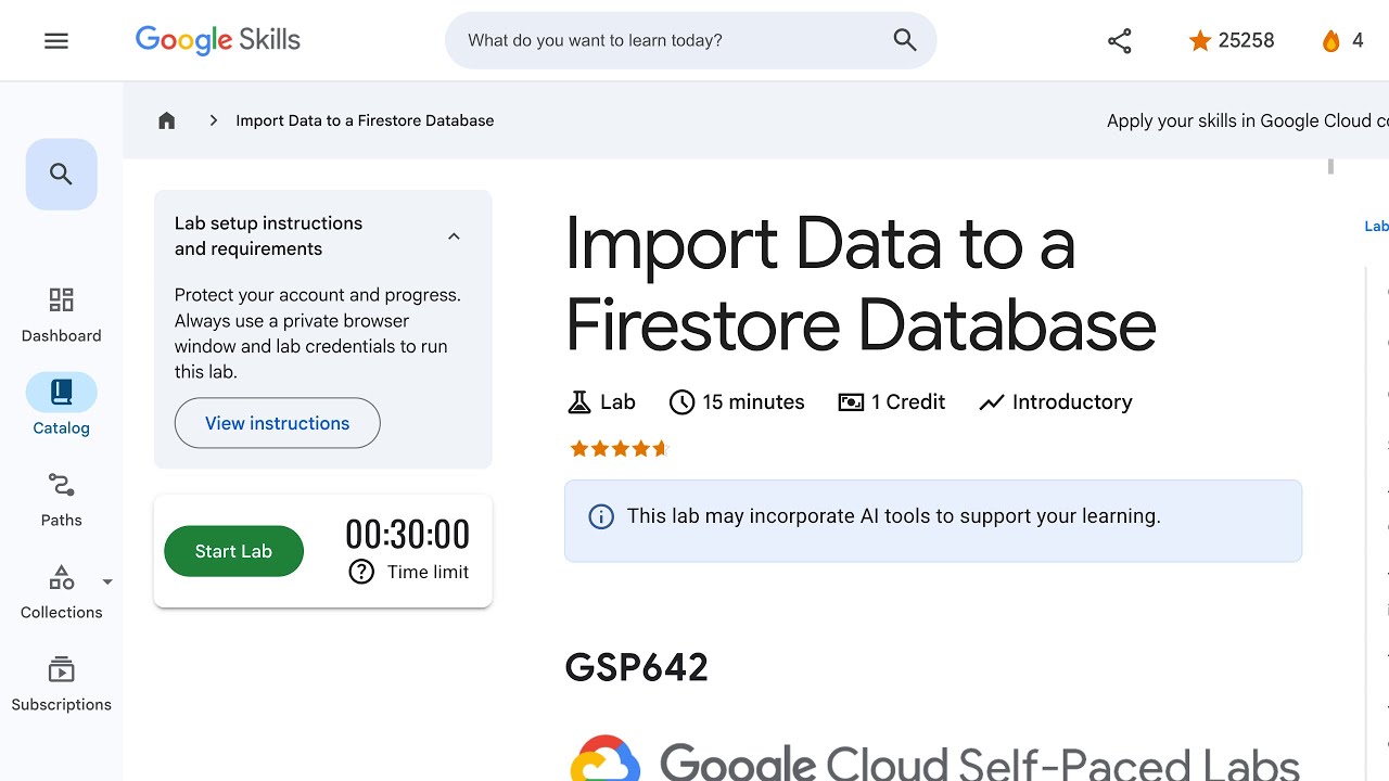 Import Data to a Firestore Database GSP642
