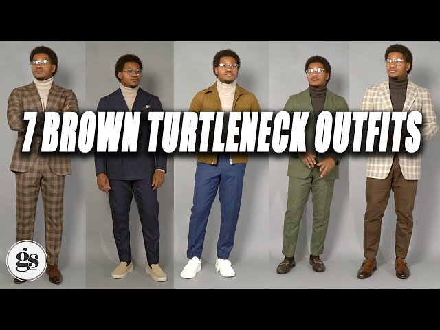 brown turtleneck men outfit