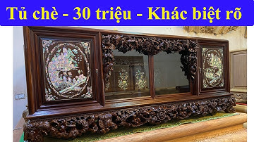 Chiêm ngưỡng tủ chè gỗ gụ khảm ốc đỏ, tủ chè mai điểu cánh phẳng 30 triệu