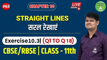 Straight Lines | सरल रेखाएं  | Class 11th Maths | Chapter 10 Exercise 10.3 | CBSE-RBSE |  NCERT
