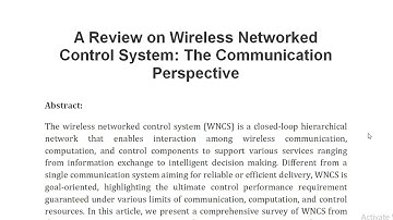 A Review on Wireless Networked Control System The Communication Perspective