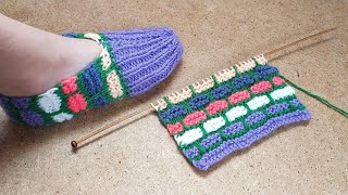 Детские следки спицами из остатков пряжи 🧶