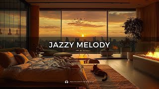 Cozy Bedroom Ambience on Sunset City  Soft Jazz Music and Fireplace Sound for Study, Work & Focus