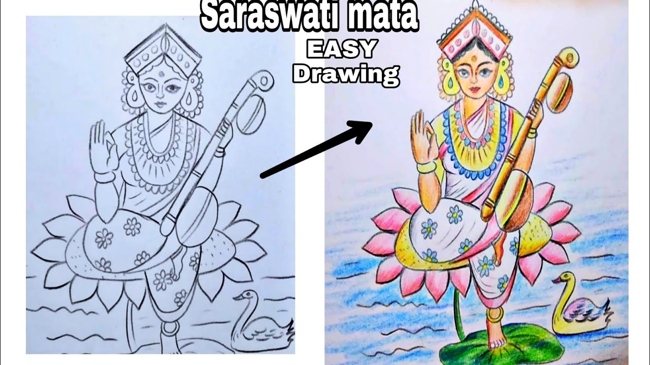 Saraswati Mata ji ka chitra banane ka tarika how to draw Saraswati