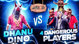 Dhanu Dino Vs 4 Dangerous Players | Playing Like Pc In Mobile? | 1 Vs 4 CS In Free Fire In Telugu