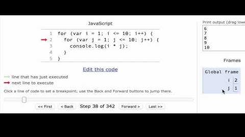 Nested for loops on JSTutor