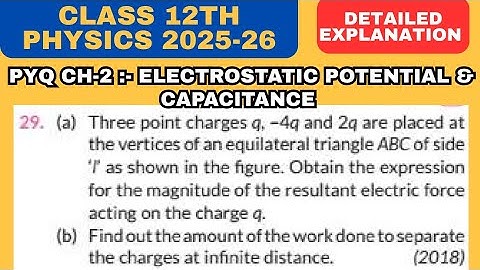 Three point charges q, -4q, and 2q are placed at the vertices of an equilateral triangle ABC of ...