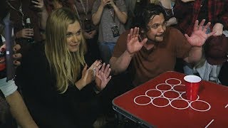 Eliza Taylor and Bob Morley play Beer Pong at Conageddon 2
