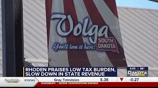 Rhoden praises low tax burden, slow down in state revenue.
