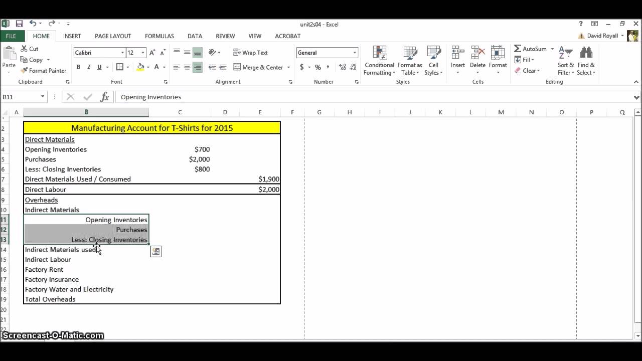 Manufacturing Accounts with Excel - YouTube