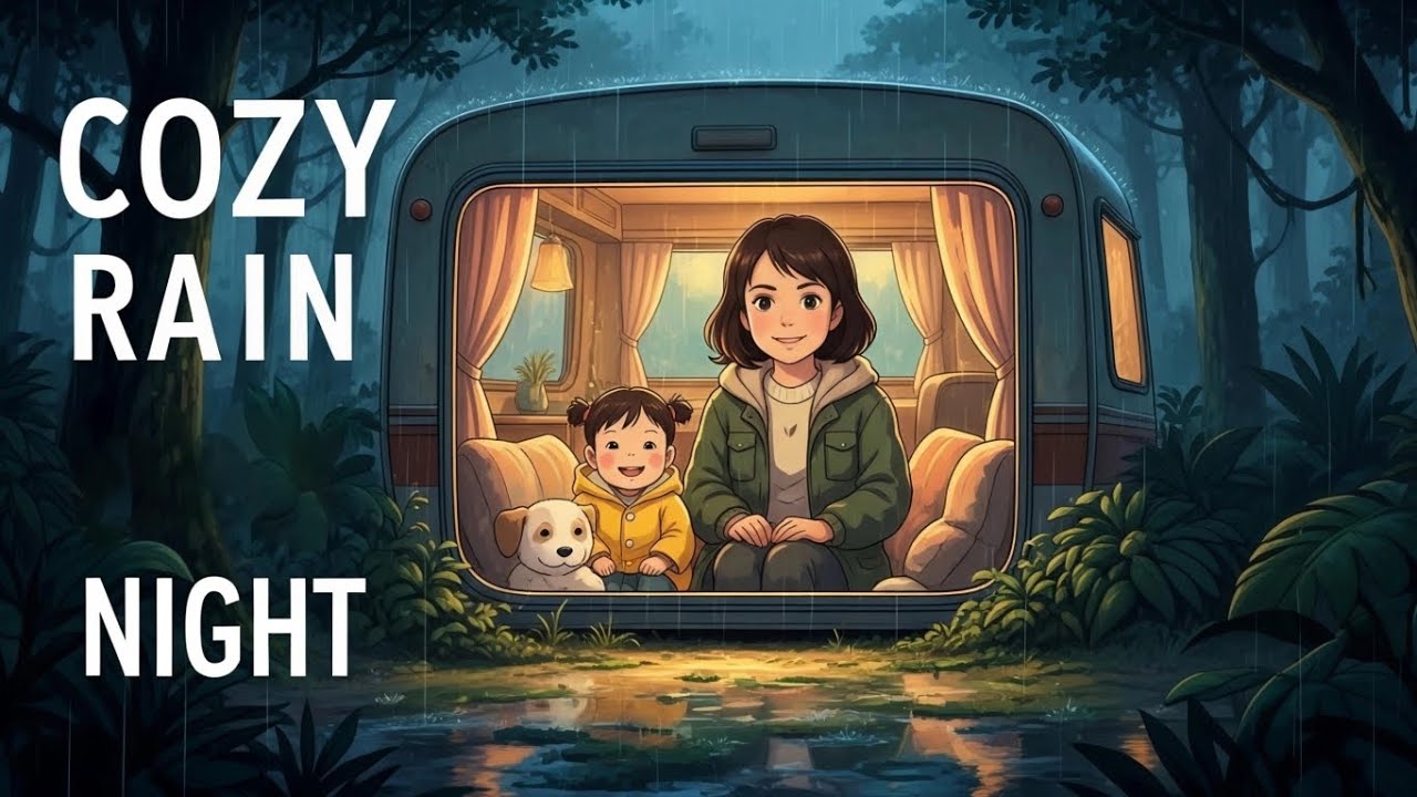 Ghibli Style Rain Camping ASMR 🌧️ |  Cozy Night in Jungle Camper #asmr #healing #ghibli #anime