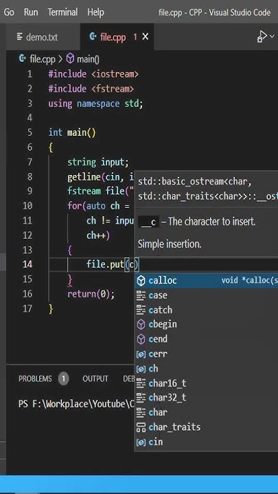 File handling in C++ (Write to file char by char from input) - YouTube