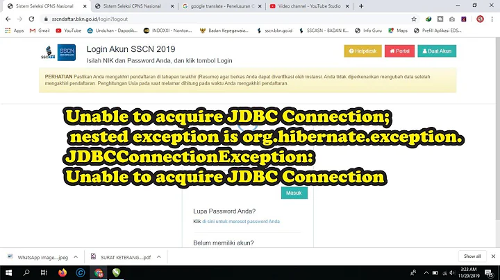 Unable to acquire JDBC Connection; nested exception is org.hibernate.exception tes cpns dan p3k