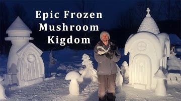 This Snow Sculpture Took Over Our Yard | Mushroom Village Build With My Brothers