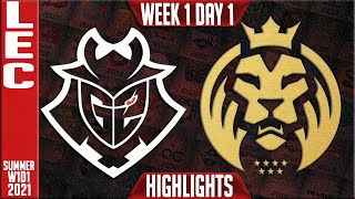 G2 vs MAD Highlights | LEC Summer 2021 W1D1 | G2 Esports vs MAD Lions