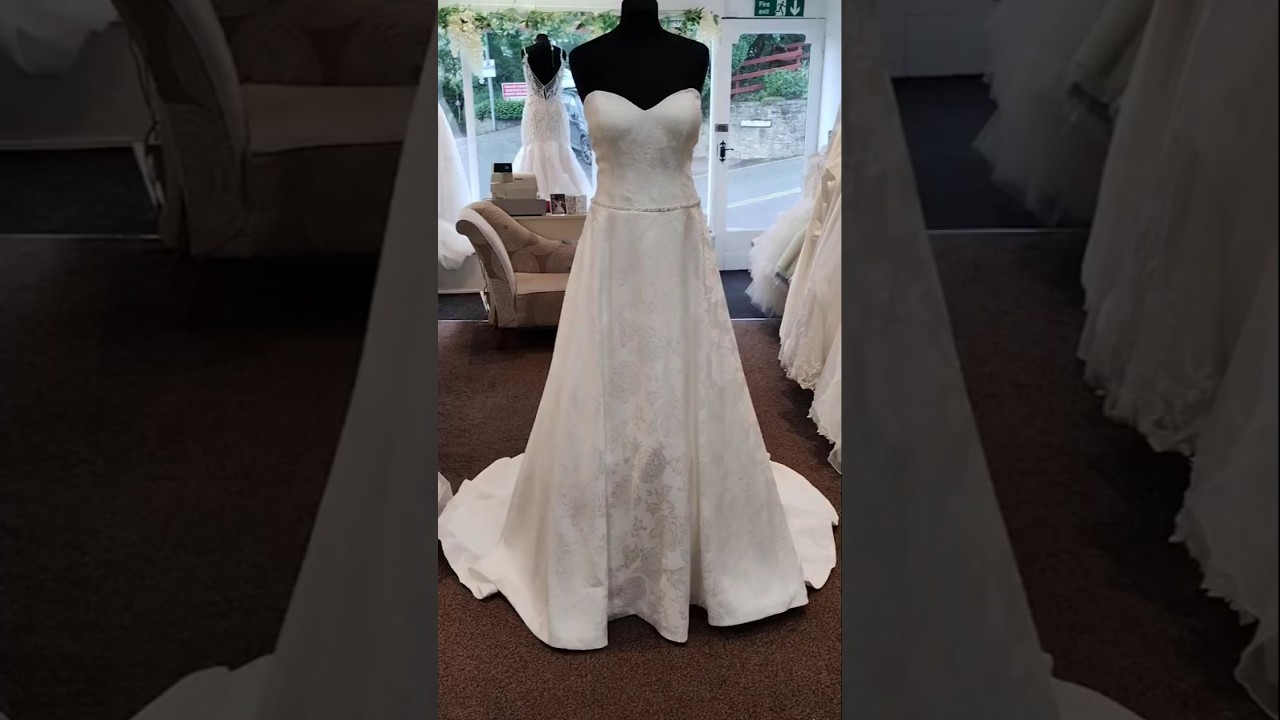 Juniper strapless sweetheart neckline fitting bodice belt detail fully skirt small train