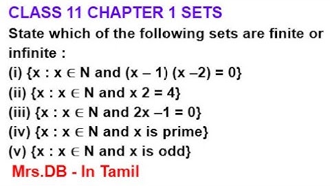 CLASS 11 SETS EXAMPLE 6 State which of the following sets are finite or infinite :  -  In Tamil