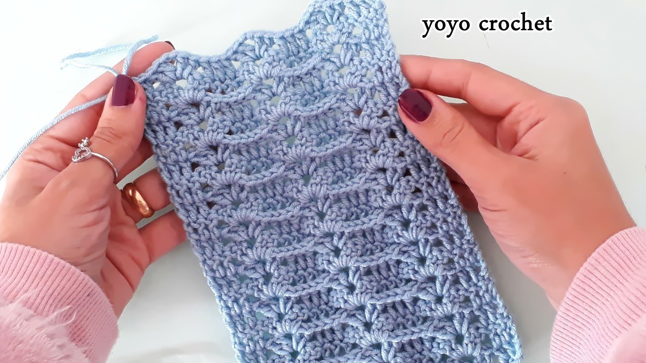 كروشية غرزة رائعة سهلة لعمل سكارف/ شال/ بطانيه/ جواكت /بلوزات -  Amazing crochet stitch#يويو_كروشية