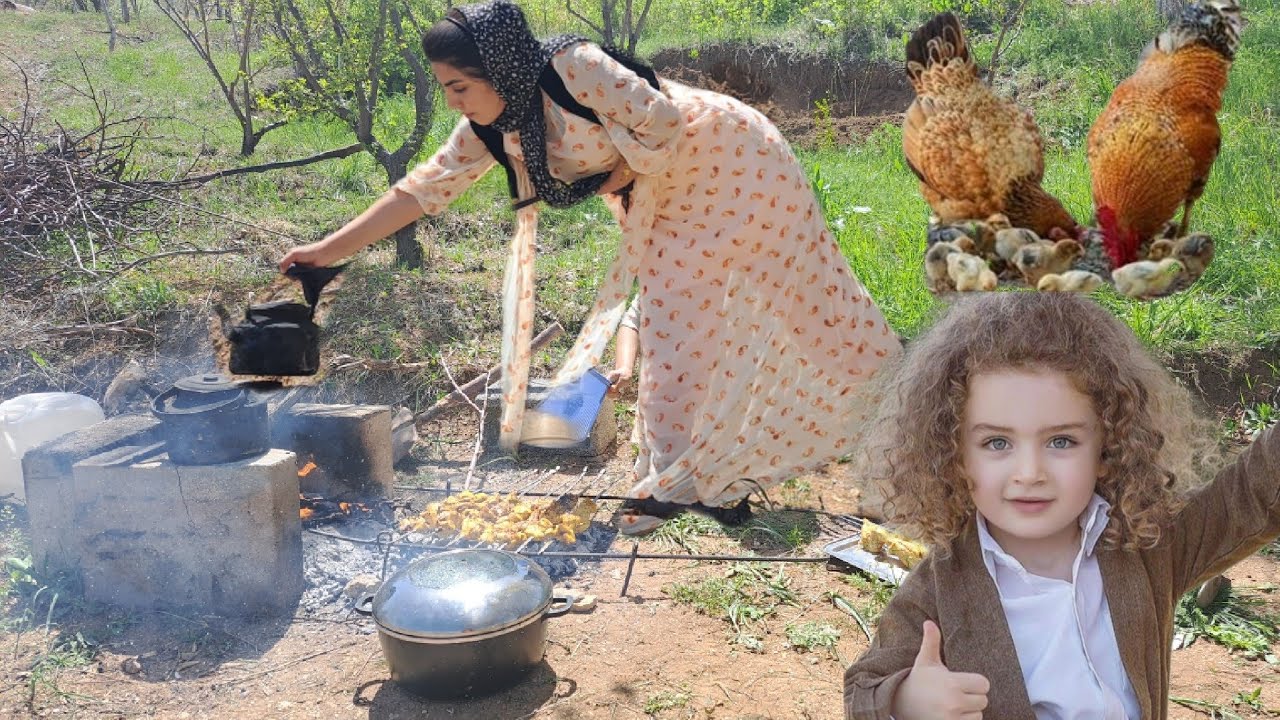 The life of a nomadic girl in the mountains/A nomadic girl cooking with ...