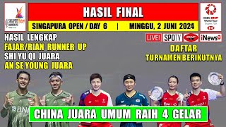 Hasil Lengkap Final Singapura Open 2024 Hari Ini ~ FAJRI Runner Up ~ CHINA Juara Umum Raih 4 Gelar