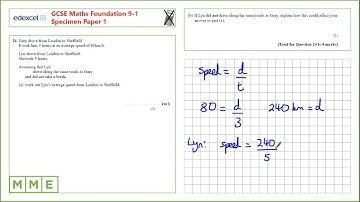 GCSE Maths EDEXCEL Foundation Specimen     Paper 1   Q24 Speed Distance Time