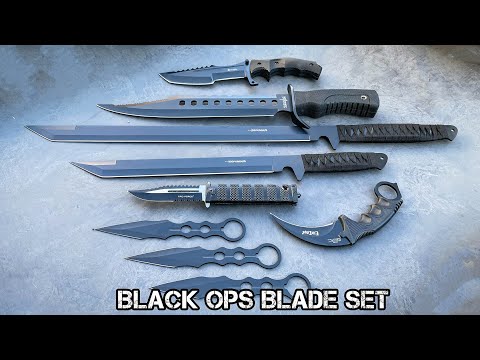 7PC Black Tactical Fixed Blade Tomahawk Axe Hatchet Karambit Pocket Knife  Set - MEGAKNIFE
