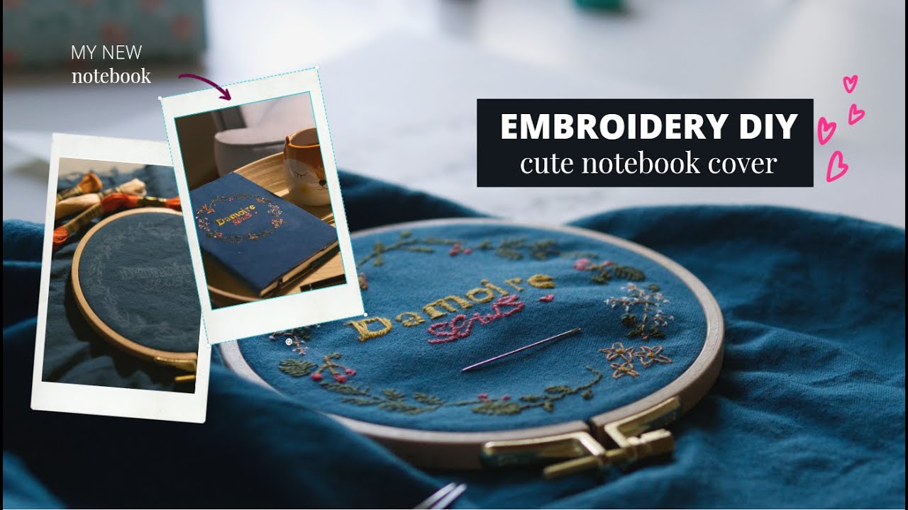 How to embroider a notebook case/cover 💖 | Upcycling project from fabric leftovers