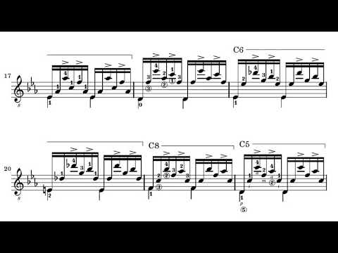 Agustín Barrios Mangoré - Prelude in Cm for Guitar (Score video)