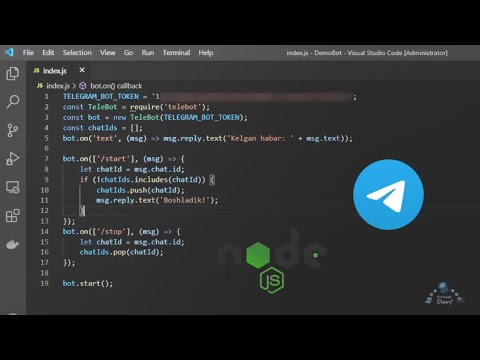 Node js telegram bot. Бот телеграм javascript. android dasturlash darslari. node js da bot yaratish. android dasturlash muhiti.