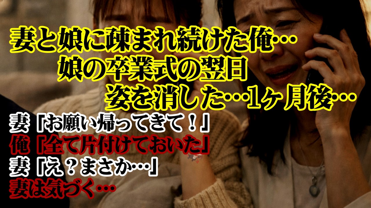 【離婚】妻と娘に疎まれ続けた俺…娘の卒業式の翌日…姿を消した→１ヶ月後、妻「お願い帰ってきて！」俺「全て片付けた」妻「え？まさか…」妻は気づく…妻に突きつける完璧すぎる復讐劇…【シタ妻】