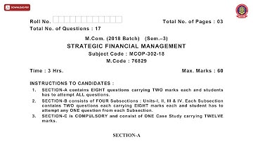 MCOM 3RD SEM STRATEGIC FINANCIAL MANAGEMENT JAN 2021 | PTU