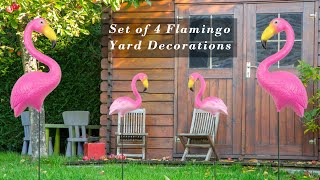 Set of 4 Bright Pink Flamingo Yard Decorations