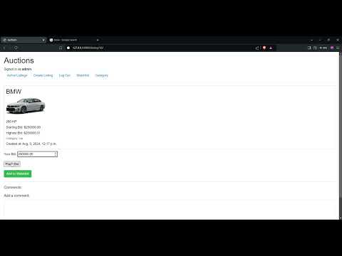 Project 2 : Commerce For CS50’s Web Programming with Python and JavaScript