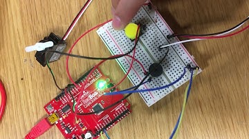 Piezo buzzer, servo motor, and momentary switch (pushbutton)