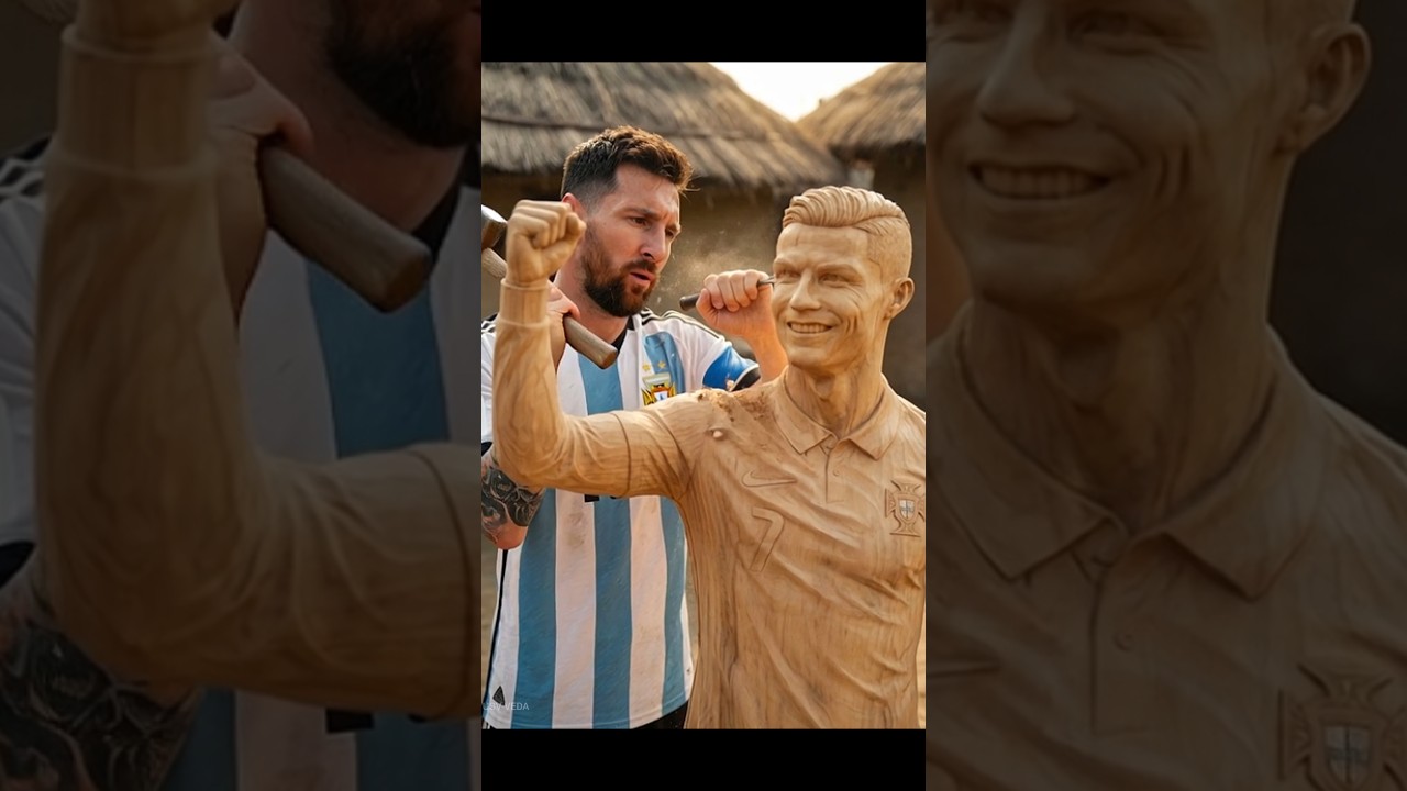 Messi Builds a Wooden Ronaldo Statue 