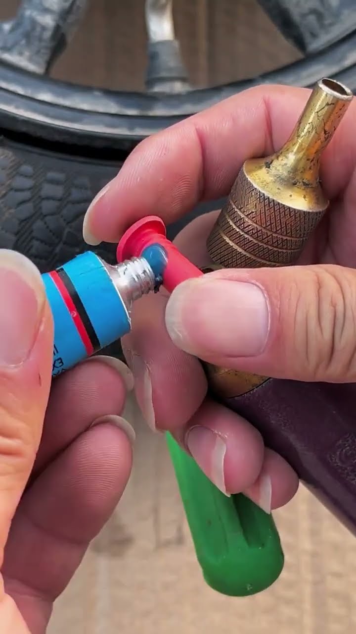 ASMR Tire Puncture Repair with a Mushroom Plug Gun 🍄🤤 #shorts