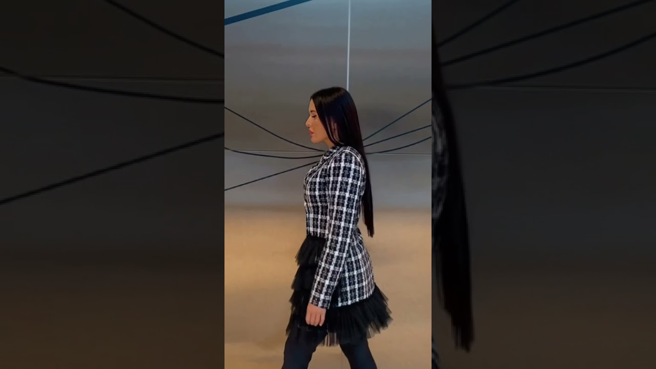 DIVA Tweed Dress with Organza Pleated Skirt detail