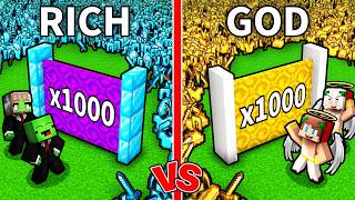 Mikey Family vs JJ Family Maizen: RICH vs GOD Multiplicator Challenge (Minecraft)