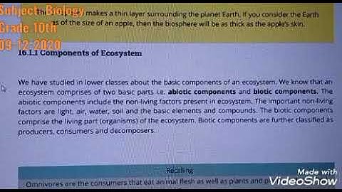 Ch#16 Topic:Components of Ecosystem (Biology) Grade 10th