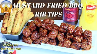 BBQ FRIED RIB TIPS | HOW TO MAKE MUSTARD FRIED BBQ RIB TIPS AT HOME VIDEO RECIPE