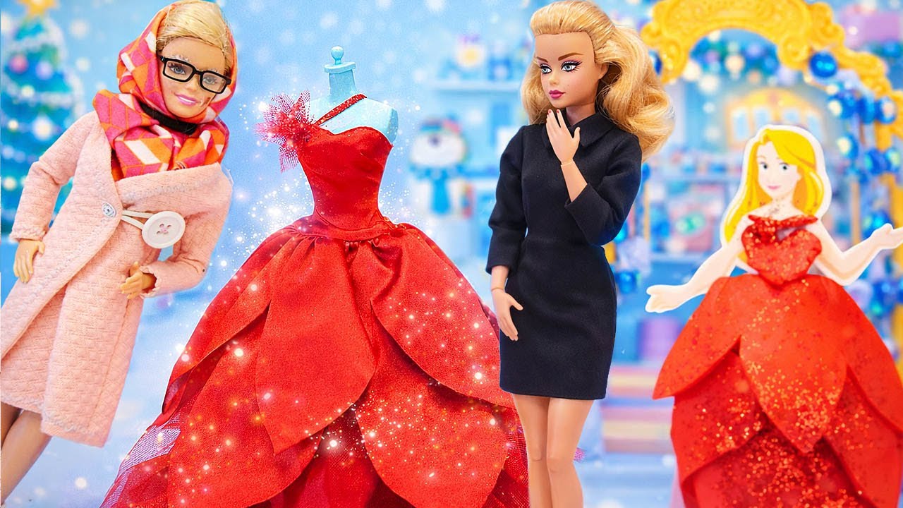 Barbie Nine, yılbaşı için Barbie'ye sürpriz yapmak isteyince ona elbise diktiriyor! Barbie oyunları.