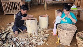 Disabled father and single daughter: Finishing the wooden pot-Together they go to the market to sell