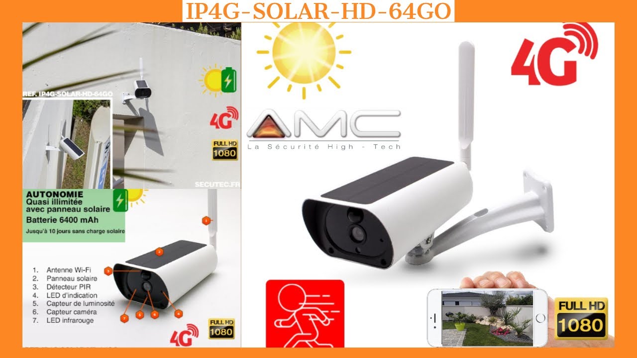 Caméra camouflage autonome solaire connexion 4G ou WiFi enregistrement HD  1080P détection PIR serveur cloud ou MicroSDHC 128 Go