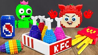 Lego Food Challenge: Mukbang Lego Fried Chicken Thighs with Roblox Rainbow Friend | Lego Cooking