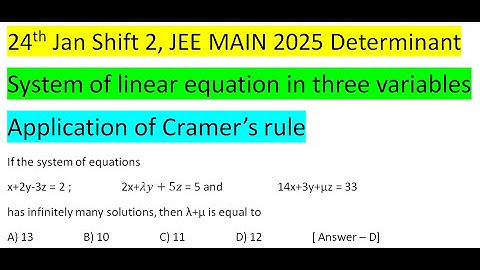 If the system of equations x+2y-3z = 2 ;  2x+λy+5z = 5 and                   14x+3y+µz = 33has