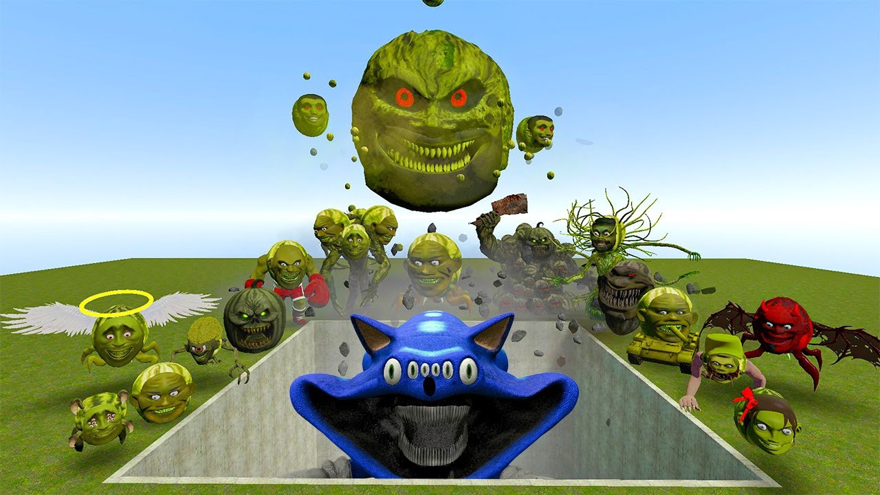 All Lin Gang Melon Family vs Giant Pit with Sea Monters El Gran Maja! – Garry’s Mod