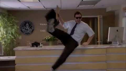 Parks and Recreation Bloopers- Andy throws briefcase