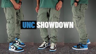 JORDAN 1 LOW UNIVERSITY BLUE vs UNC TOE HIGH OG vs UNC Powder Blue OG.