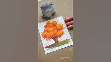 How to draw a realistic autumn tree easy #oilpastel #easydrawing #painting #art